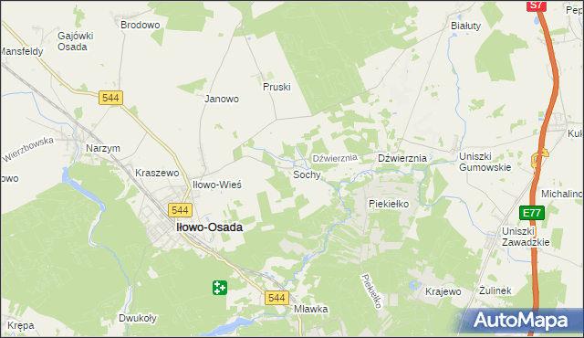 mapa Sochy gmina Iłowo-Osada, Sochy gmina Iłowo-Osada na mapie Targeo