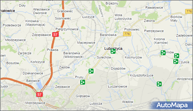 mapa Sulechów gmina Kocmyrzów-Luborzyca, Sulechów gmina Kocmyrzów-Luborzyca na mapie Targeo