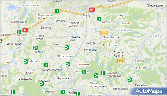 mapa Świebodzin gmina Pleśna, Świebodzin gmina Pleśna na mapie Targeo