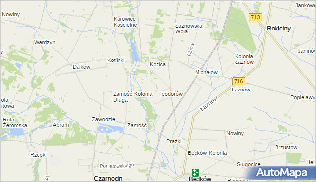 mapa Teodorów gmina Będków, Teodorów gmina Będków na mapie Targeo