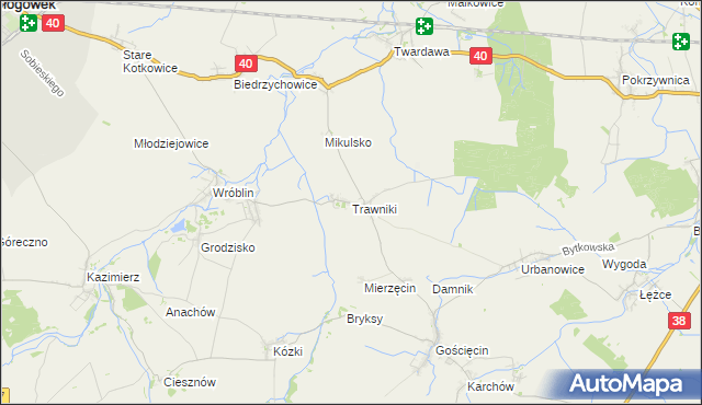 mapa Trawniki gmina Pawłowiczki, Trawniki gmina Pawłowiczki na mapie Targeo