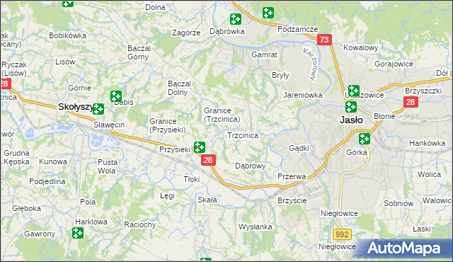 mapa Trzcinica gmina Jasło, Trzcinica gmina Jasło na mapie Targeo