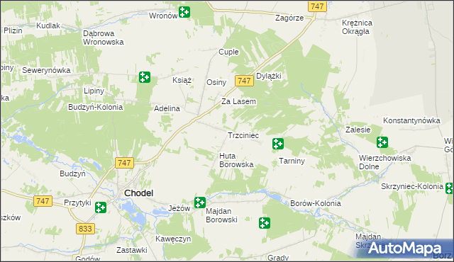 mapa Trzciniec gmina Chodel, Trzciniec gmina Chodel na mapie Targeo