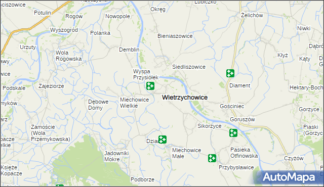 mapa Wietrzychowice powiat tarnowski, Wietrzychowice powiat tarnowski na mapie Targeo
