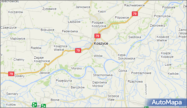 mapa Witów gmina Koszyce, Witów gmina Koszyce na mapie Targeo