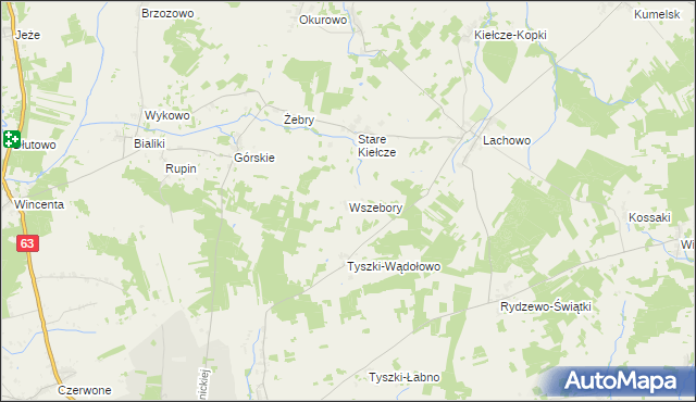 mapa Wszebory gmina Kolno, Wszebory gmina Kolno na mapie Targeo