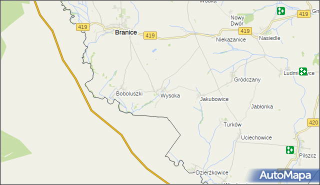 mapa Wysoka gmina Branice, Wysoka gmina Branice na mapie Targeo