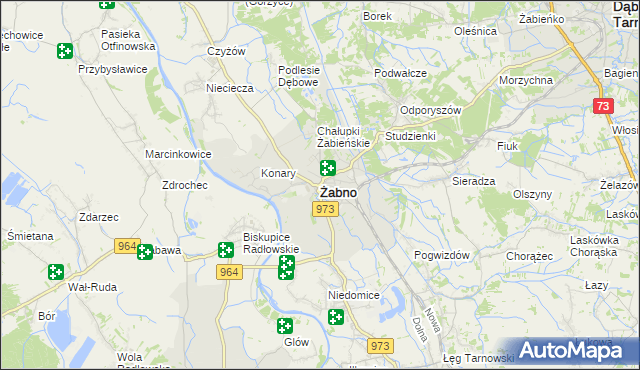 mapa Żabno powiat tarnowski, Żabno powiat tarnowski na mapie Targeo