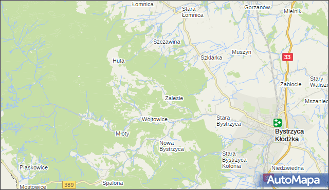 mapa Zalesie gmina Bystrzyca Kłodzka, Zalesie gmina Bystrzyca Kłodzka na mapie Targeo