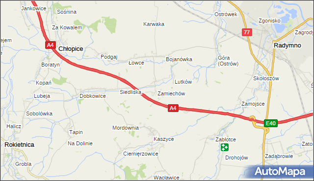 mapa Zamiechów, Zamiechów na mapie Targeo