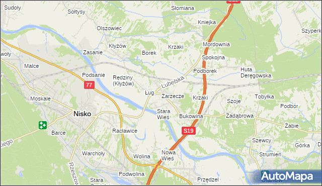 mapa Zarzecze gmina Nisko, Zarzecze gmina Nisko na mapie Targeo