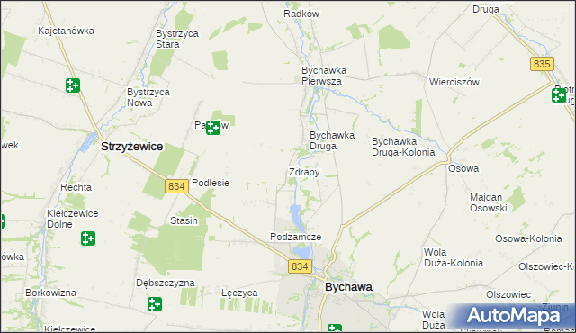 mapa Zdrapy gmina Bychawa, Zdrapy gmina Bychawa na mapie Targeo