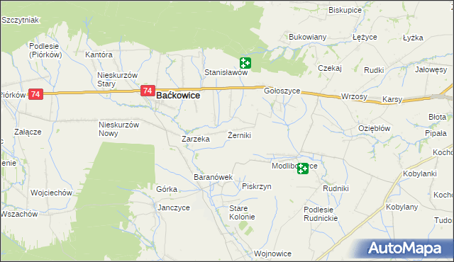 mapa Żerniki gmina Baćkowice, Żerniki gmina Baćkowice na mapie Targeo