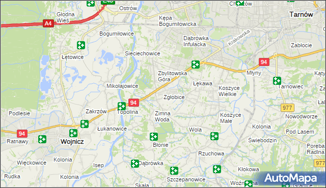 mapa Zgłobice, Zgłobice na mapie Targeo