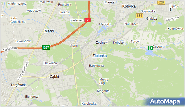 mapa Zielonka powiat wołomiński, Zielonka powiat wołomiński na mapie Targeo