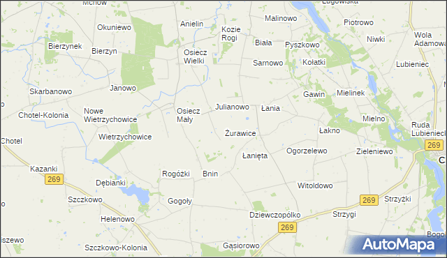 mapa Żurawice gmina Boniewo, Żurawice gmina Boniewo na mapie Targeo