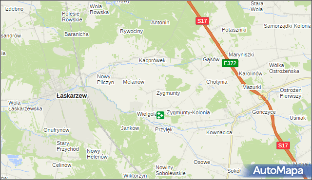 mapa Zygmunty gmina Łaskarzew, Zygmunty gmina Łaskarzew na mapie Targeo