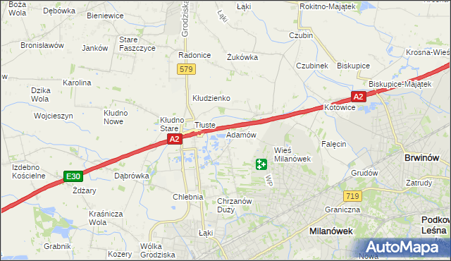 mapa Adamów gmina Grodzisk Mazowiecki, Adamów gmina Grodzisk Mazowiecki na mapie Targeo