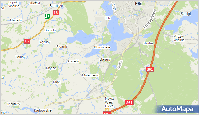 mapa Barany gmina Ełk, Barany gmina Ełk na mapie Targeo