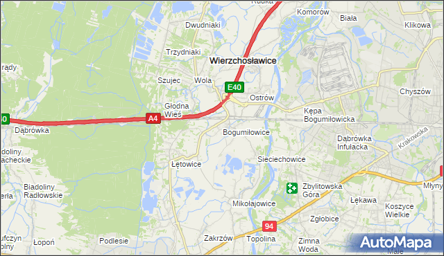 mapa Bogumiłowice gmina Wierzchosławice, Bogumiłowice gmina Wierzchosławice na mapie Targeo