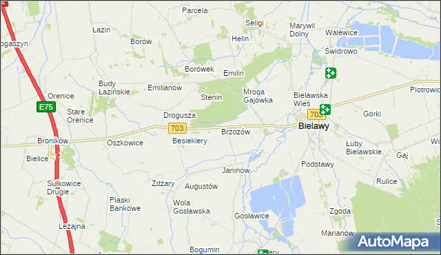 mapa Brzozów gmina Bielawy, Brzozów gmina Bielawy na mapie Targeo