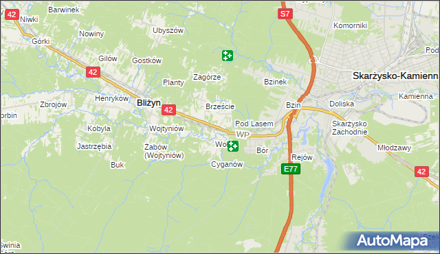 mapa Bugaj gmina Bliżyn, Bugaj gmina Bliżyn na mapie Targeo