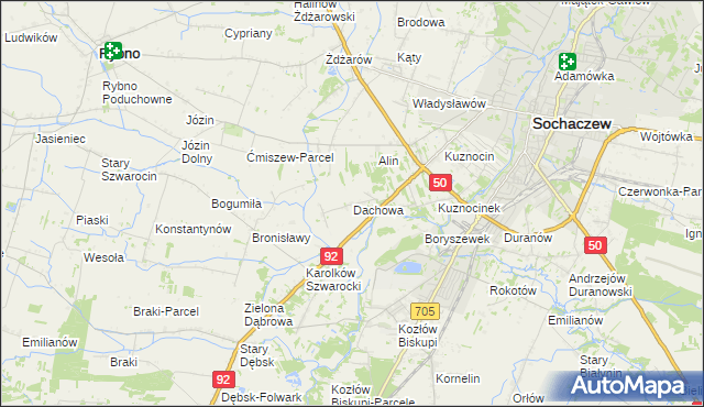 mapa Dachowa gmina Sochaczew, Dachowa gmina Sochaczew na mapie Targeo