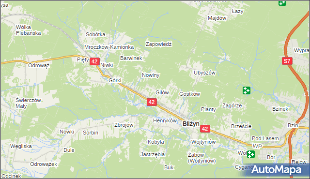mapa Gilów gmina Bliżyn, Gilów gmina Bliżyn na mapie Targeo
