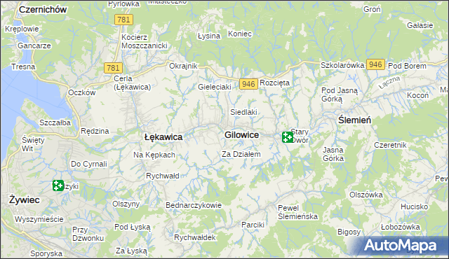 mapa Gilowice powiat żywiecki, Gilowice powiat żywiecki na mapie Targeo