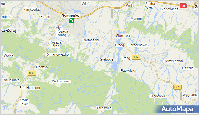 mapa Głębokie gmina Rymanów, Głębokie gmina Rymanów na mapie Targeo