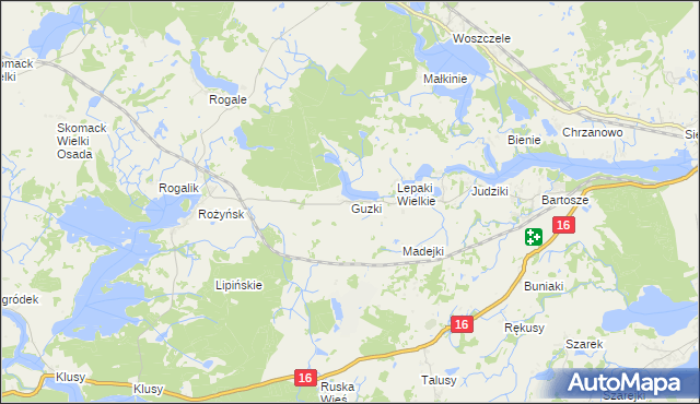 mapa Guzki gmina Ełk, Guzki gmina Ełk na mapie Targeo