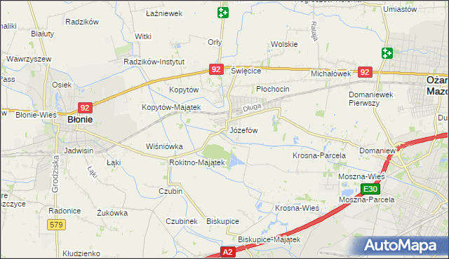 mapa Józefów gmina Ożarów Mazowiecki, Józefów gmina Ożarów Mazowiecki na mapie Targeo