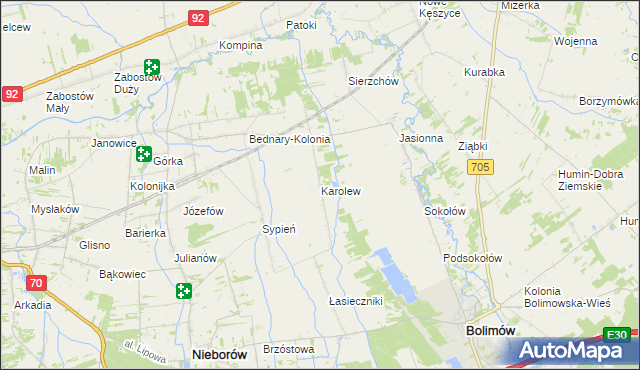 mapa Karolew gmina Nieborów, Karolew gmina Nieborów na mapie Targeo