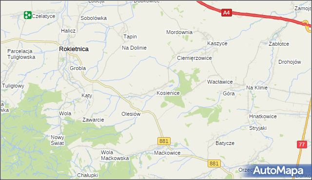 mapa Kosienice, Kosienice na mapie Targeo