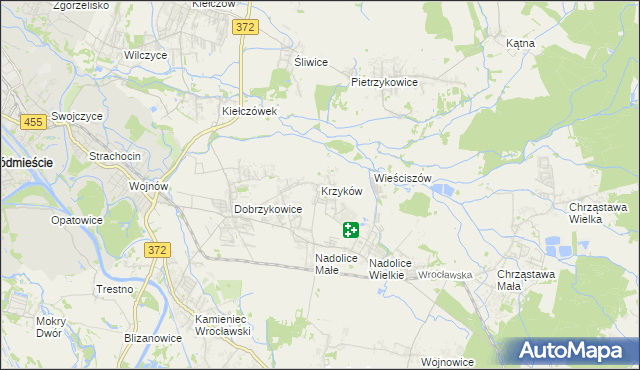 mapa Krzyków gmina Czernica, Krzyków gmina Czernica na mapie Targeo