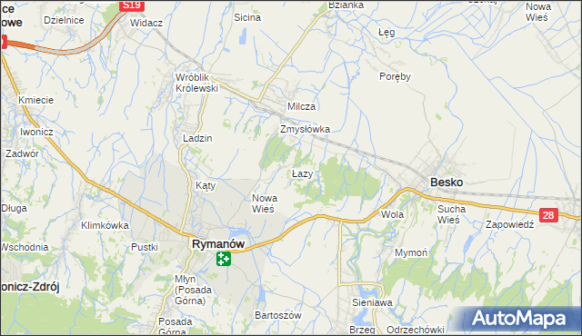 mapa Łazy gmina Rymanów, Łazy gmina Rymanów na mapie Targeo