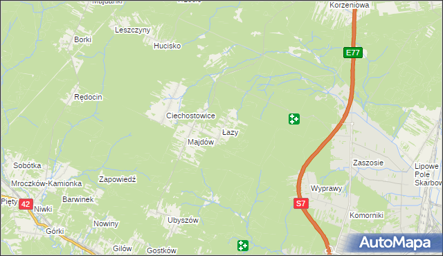 mapa Łazy gmina Szydłowiec, Łazy gmina Szydłowiec na mapie Targeo
