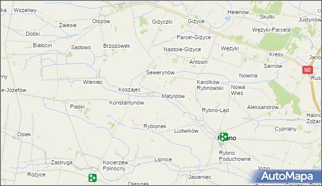 mapa Matyldów gmina Rybno, Matyldów gmina Rybno na mapie Targeo