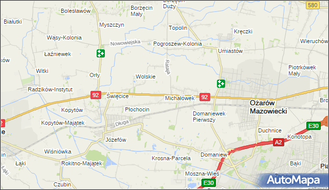 mapa Michałówek gmina Ożarów Mazowiecki, Michałówek gmina Ożarów Mazowiecki na mapie Targeo