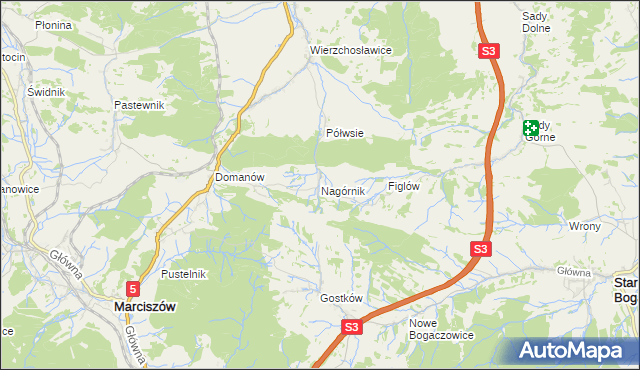 mapa Nagórnik gmina Marciszów, Nagórnik gmina Marciszów na mapie Targeo