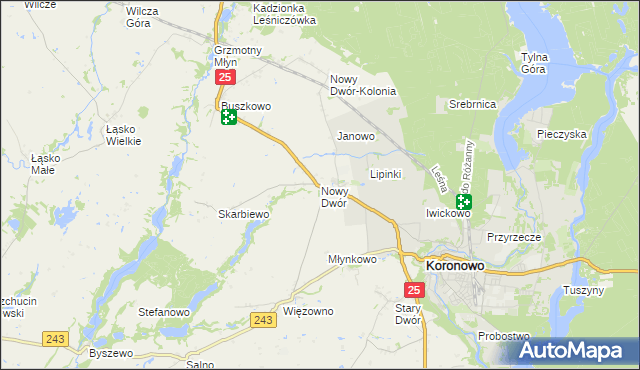 mapa Nowy Dwór gmina Koronowo, Nowy Dwór gmina Koronowo na mapie Targeo