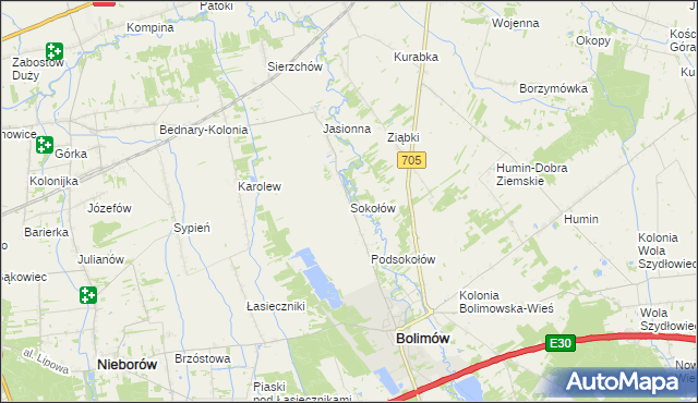 mapa Sokołów gmina Bolimów, Sokołów gmina Bolimów na mapie Targeo