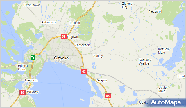 mapa Sulimy gmina Giżycko, Sulimy gmina Giżycko na mapie Targeo