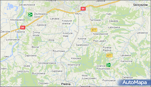 mapa Świebodzin gmina Pleśna, Świebodzin gmina Pleśna na mapie Targeo