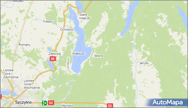 mapa Wikno gmina Szczytno, Wikno gmina Szczytno na mapie Targeo