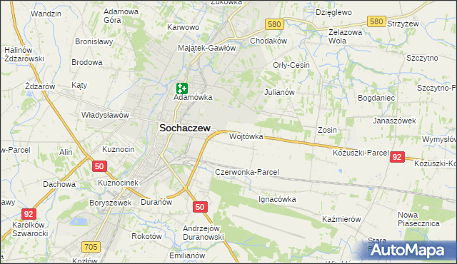 mapa Wojtówka gmina Sochaczew, Wojtówka gmina Sochaczew na mapie Targeo