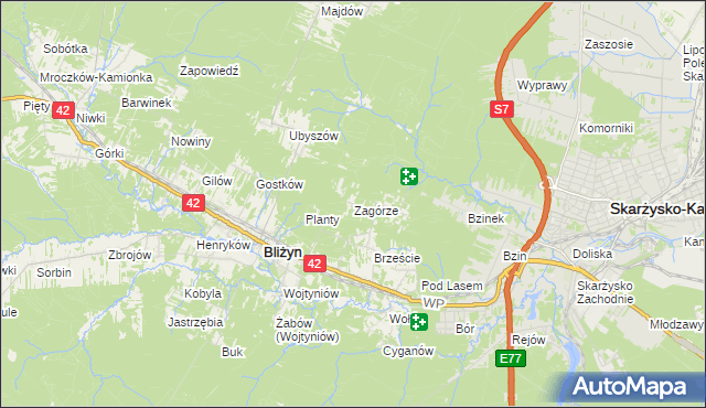 mapa Zagórze gmina Bliżyn, Zagórze gmina Bliżyn na mapie Targeo