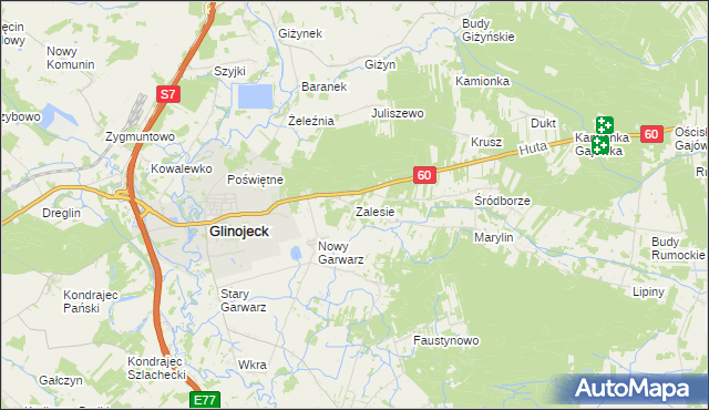 mapa Zalesie gmina Glinojeck, Zalesie gmina Glinojeck na mapie Targeo