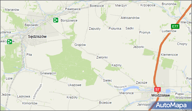 mapa Zielonki gmina Sędziszów, Zielonki gmina Sędziszów na mapie Targeo