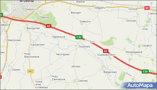 mapa Gozdowo gmina Września, Gozdowo gmina Września na mapie Targeo